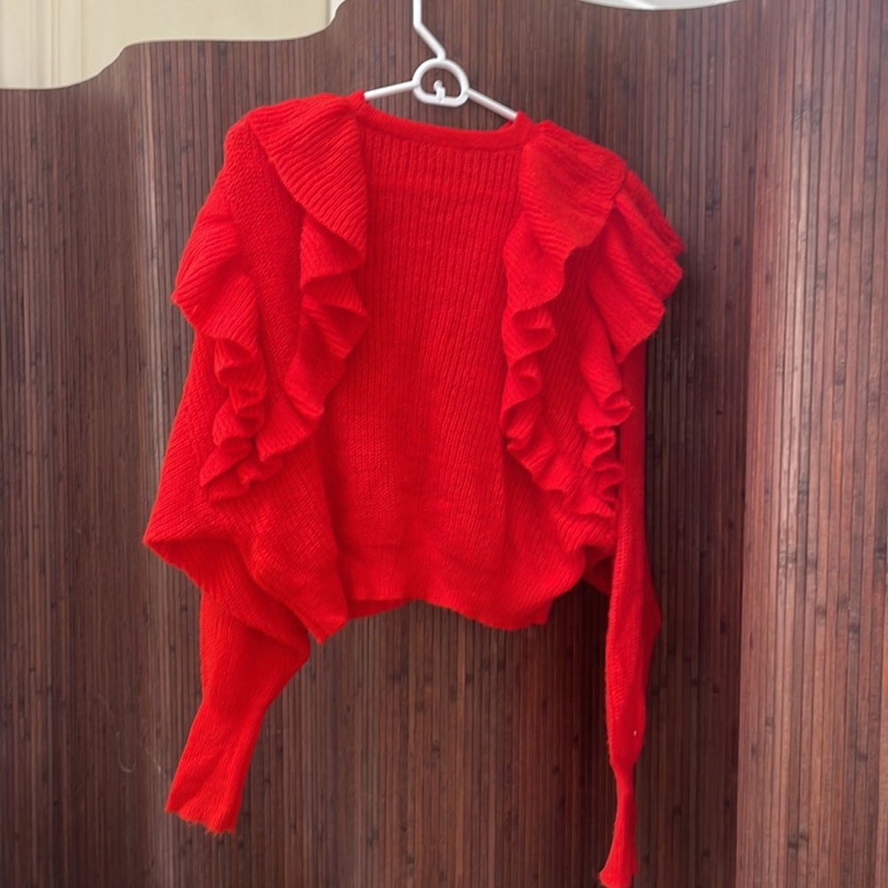 Red Zara sweater with ruffle details - Picture 2 of 3